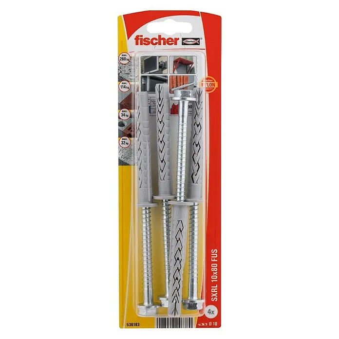 Fischer Constructieplug SXRL 10x80 FUS K NV - Ø x l: 10 x 80 mm, 4 stk., Verzonken kop - Bovenaanzicht