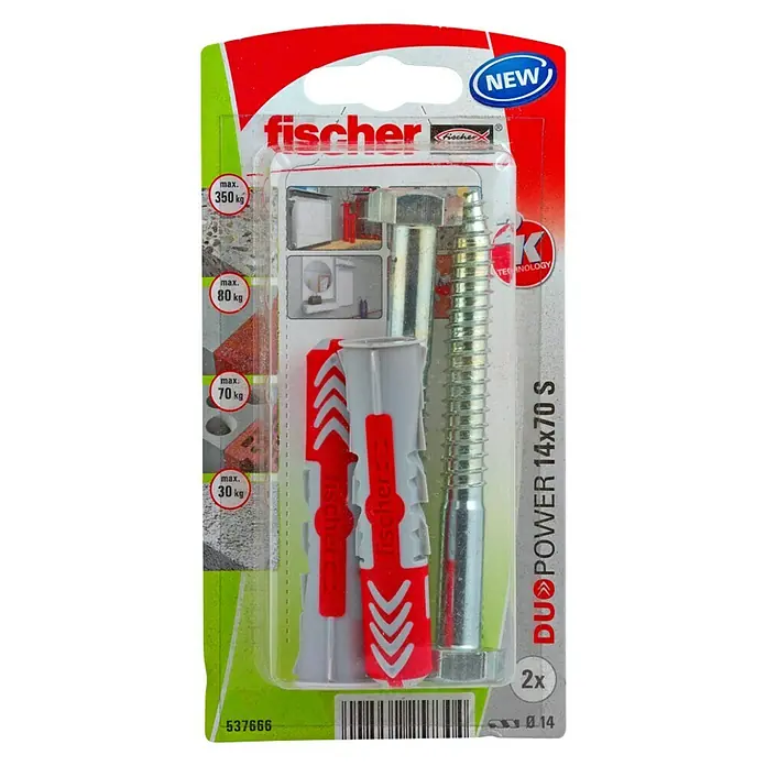 Fischer Duopower Universeelpluggenset S - Diameter plug: 14 mm, Pluglengte: 70 mm, 2 stk. - Bovenaanzicht