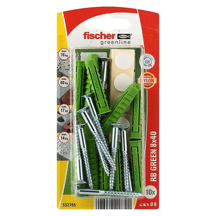 Fischer Bevestigingsset RB GREEN 8 x 40 K NV - Ø x l: 8 x 40 mm, Nylon, 10 stk. - Bovenaanzicht