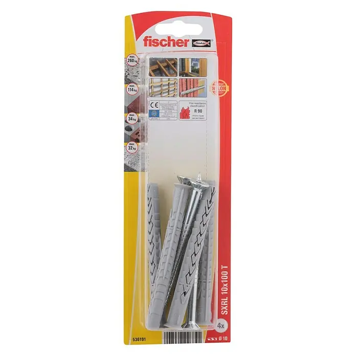 Fischer Constructieplug SXRL 10x100 T K NV - Ø x l: 10 x 100 mm, Verzonken kop, 4 stk. - Bovenaanzicht