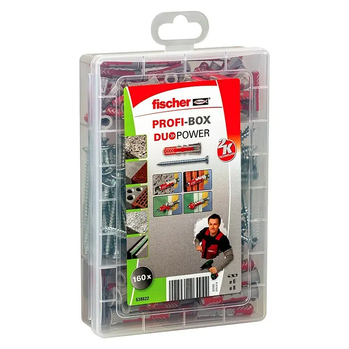 Fischer Duopower Assortiment schroeven met pluggen Profi-Box - 160-delig - Diagonaal zicht