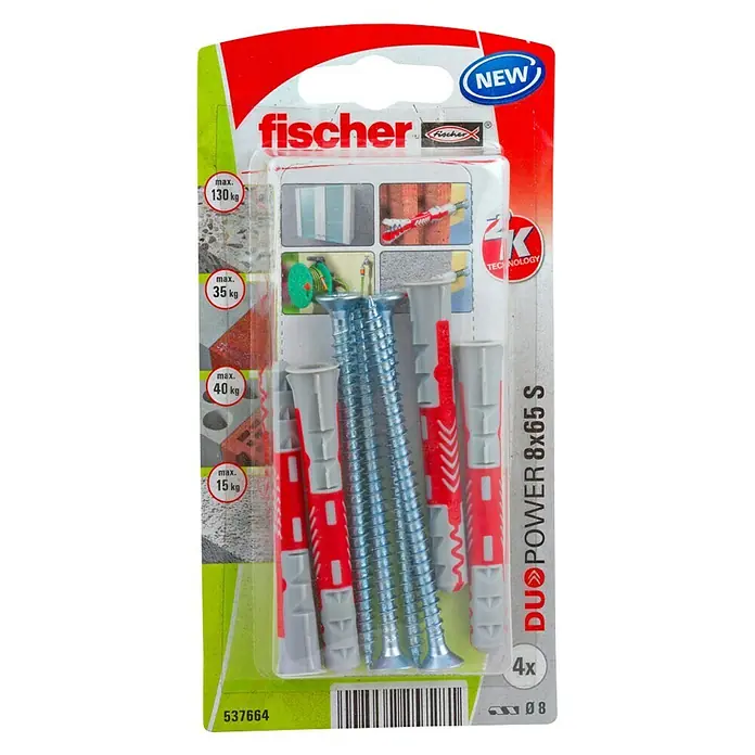 Fischer Pluggen DuoPower 8x65 met schroef K - Ø x l: 8 x 65 mm, 4 stk. - Bovenaanzicht