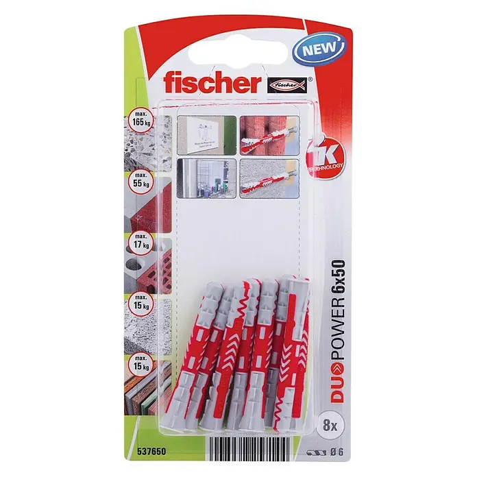 Fischer Pluggen DuoPower 6x50 K - Ø x l: 6 x 50 mm, 8 stk. - Bovenaanzicht