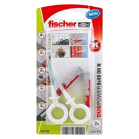 Fischer  Pluggen DuoPower 8x40 met nylon ooghaak K