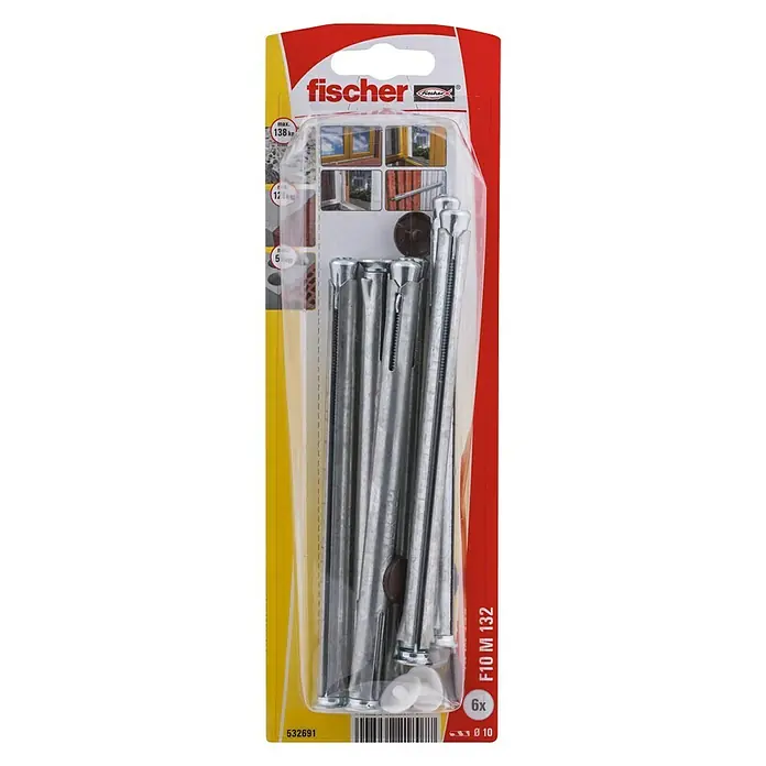 Fischer Kozijnpluggen F10 M 132 K NV - 6 stk., Ø x l: 10 x 132 mm, Verzonken kop - Bovenaanzicht