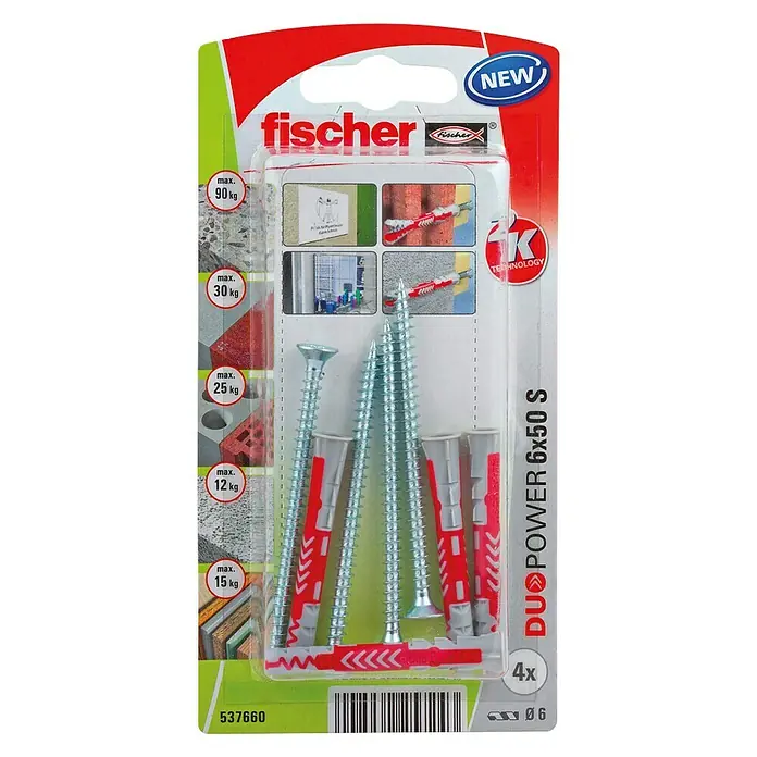 Fischer Pluggen DuoPower 6x50 met schroef K - Ø x l: 6 x 50 mm, 4 stk. - Bovenaanzicht