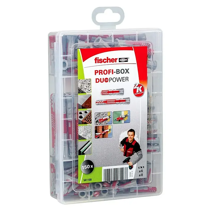 Fischer Assortiment schroeven met pluggen Profi-Box DuoPower kort en lang - Inhoud: 150 stk. - Diagonaal zicht