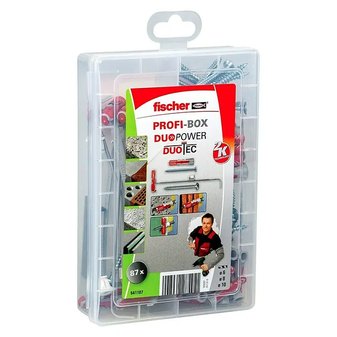 Fischer Assortiment schroeven met pluggen Profi-Box DuoPower/DuoTec - Inhoud: 87-dlg. - Diagonaal zicht
