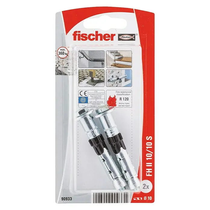 Fischer Anker voor zware lasten FH II 10/10 S K NV - Ø x l: 10 x 10 mm, Zeskantkop, 2 stk. - Bovenaanzicht