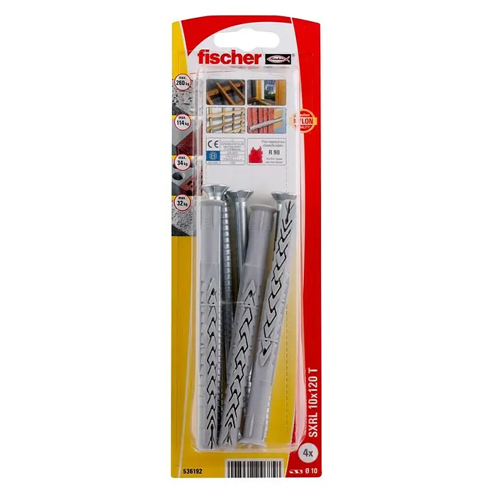 Fischer Constructieplug SXRL 10x120 T K NV - Ø x l: 10 x 120 mm, Verzonken kop, 4 stk. - Bovenaanzicht