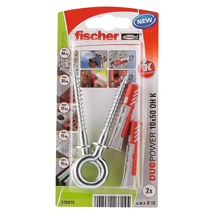 Fischer Pluggen DuoPower 10x50 met ooghaak K - Ø x l: 10 x 50 mm, 2 stk. - Bovenaanzicht