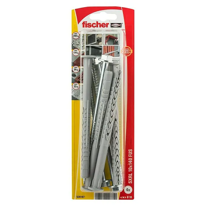 Fischer Constructieplug SXRL 10x140 FUS K NV - Ø x l: 10 x 140 mm, 4 stk., Verzonken kop - Bovenaanzicht