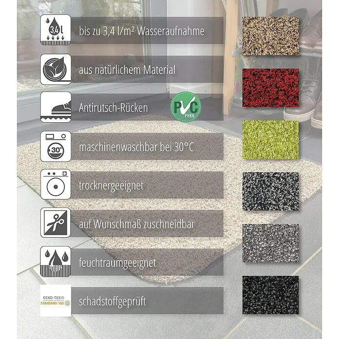 Astra Schmutzfangmatte entra SAUGSTARK - Uni, Dunkelgrau, 60 x 75 cm, Material Nutzschicht: 100 % Baumwolle - Detailaufnahme