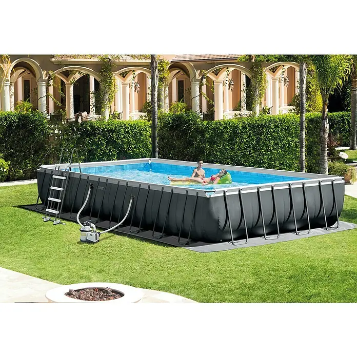 Intex Frame-Pool-Set Ultra Quadra XTR - L x B x H: 732 x 366 x 132 cm, Fassungsvermögen: 31,8 m³, Dunkelgrau, Inkl. Sandfilteranlage - Stimmungsaufnahme