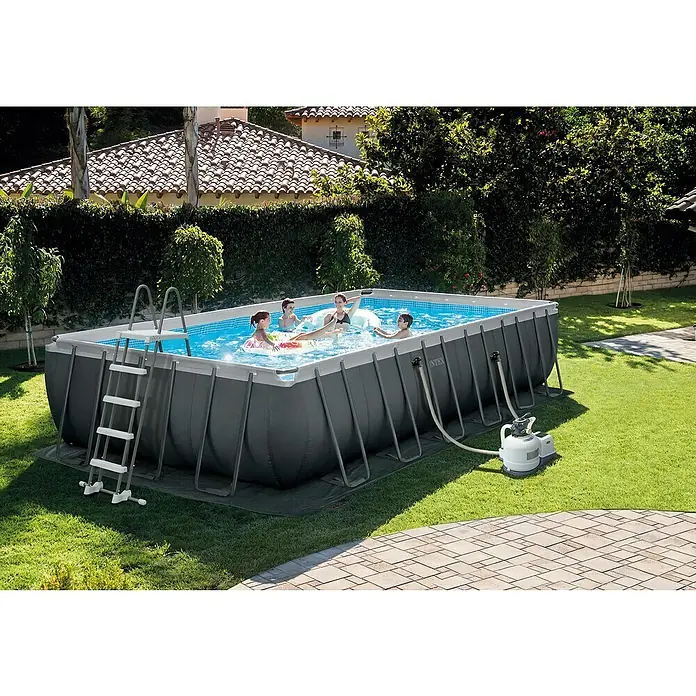 Intex Frame-Pool-Set Ultra Quadra XTR - L x B x H: 732 x 366 x 132 cm, Fassungsvermögen: 31,8 m³, Dunkelgrau, Inkl. Salzwassersystem - Stimmungsaufnahme