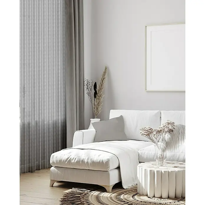 Visillo para ventana Boko - 140 x 270 cm, 63% Poliéster 37% Lino, Gris - Foto ambiente