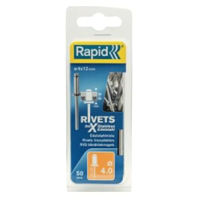 Rapid Remache - Inoxidable, Diámetro de remache: 4 mm, Longitud de remache: 12 mm, 1 ud. - Vista frontal