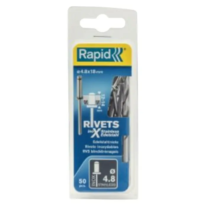 Rapid Remache - Inoxidable, Diámetro de remache: 4,8 mm, Longitud de remache: 18 mm, 1 ud. - Vista frontal
