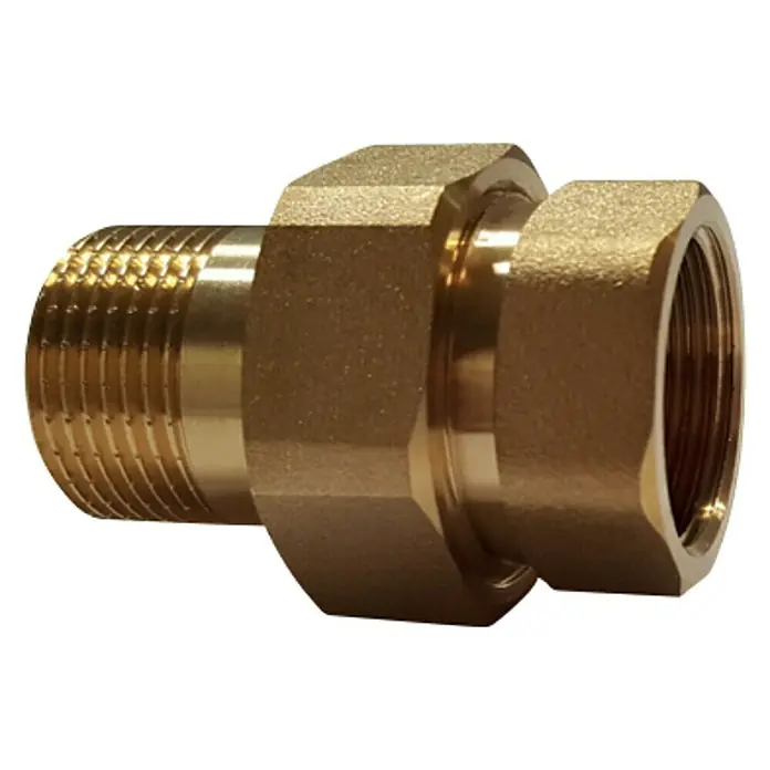 Rohrverschraubung - Innengewinde: ½″, Außengewinde: ½″, Messing - Diagonale Ansicht