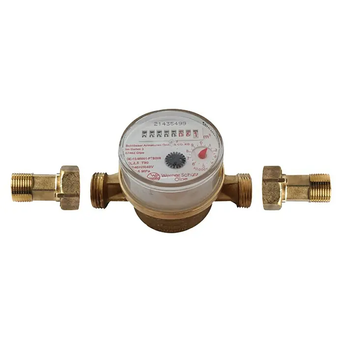 Wohnungswasserzähler Warm - Größe Anschluss: ½″, Nenndurchfluss Qn: 2,5 m³/h, Einbaulänge: 110 mm - Diagonale Ansicht