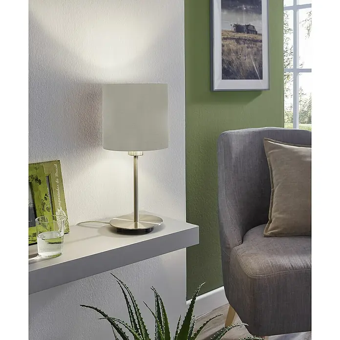 Eglo Pasteri Tischleuchte rund - 60 W, Ø x H: 180 mm x 40 cm, Nickel matt, Taupe, E27 - Stimmungsaufnahme