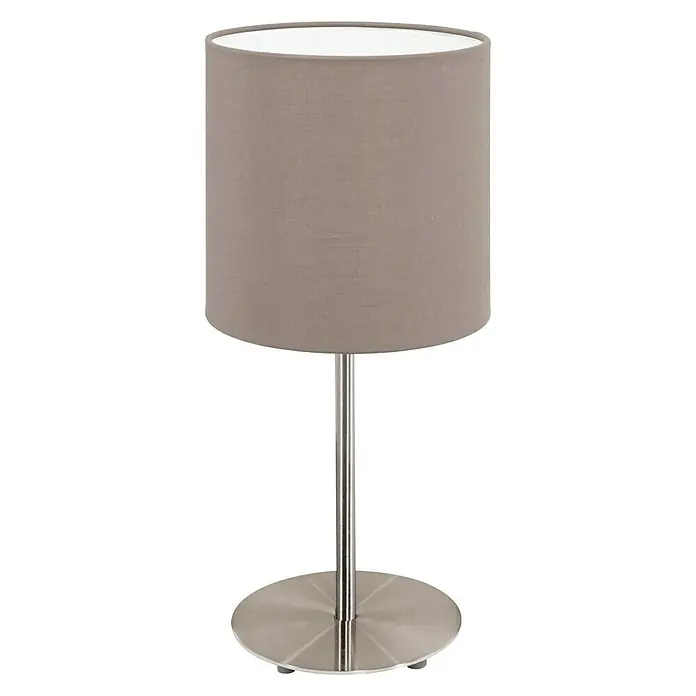 Eglo Pasteri Tischleuchte rund - 60 W, Ø x H: 180 mm x 40 cm, Nickel matt, Taupe, E27 - Vorderansicht