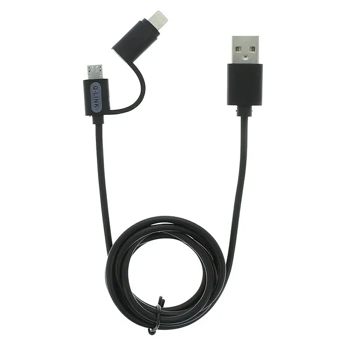 Q-Link USB-adapterkabel zwart, 1 m - 1 m, Zwart - Top-down weergave