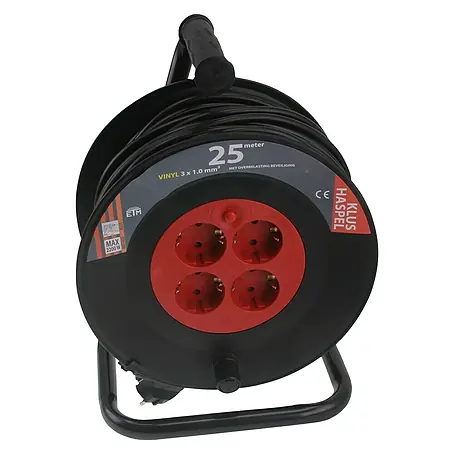 Q-Link  Kabelhaspel zwart/rood, 25 m