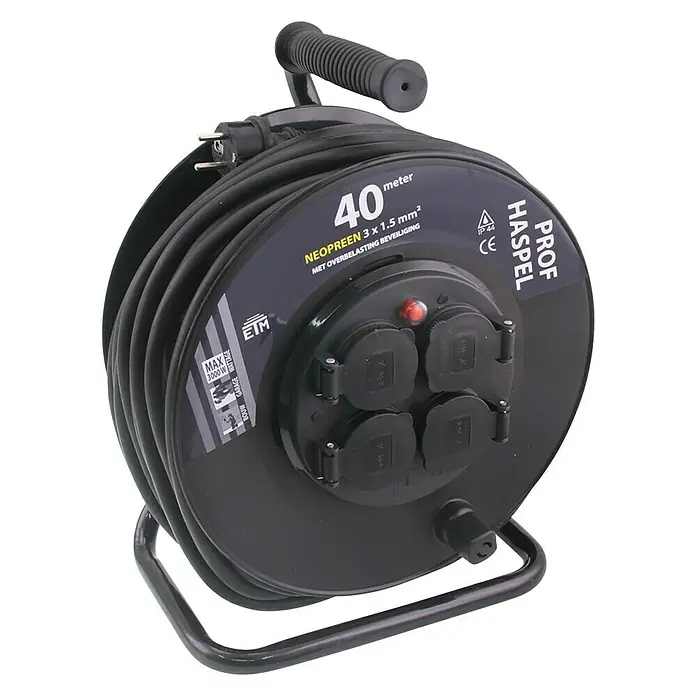 Q-Link Kabelhaspel zwart/rood, 40 m - 40 m, IP44 - Diagonaal zicht