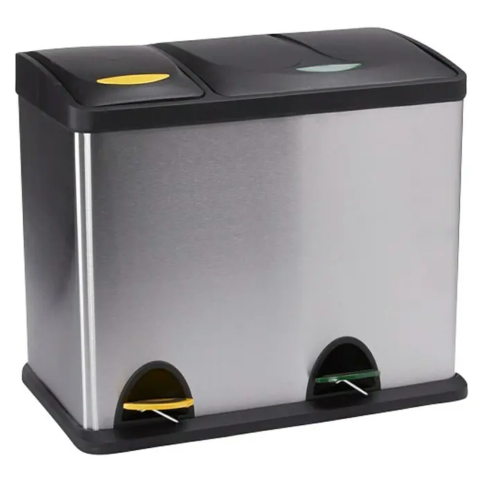 MSV Cubo con pedal de reciclaje 8 + 18 L - Acero inoxidable/Negro, Acero inoxidable - Vista angular