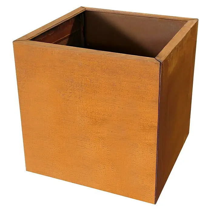 Pflanzgefäß - L x B x H: 39 x 39 x 39 cm, Cortenstahl, Rotbraun - Diagonale Ansicht