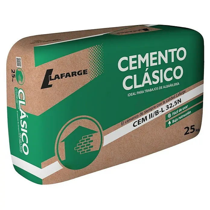 BHS Madrid Cemento Portland Valderrivas Tipo II B-L 32,5N - 35 kg - Vista angular