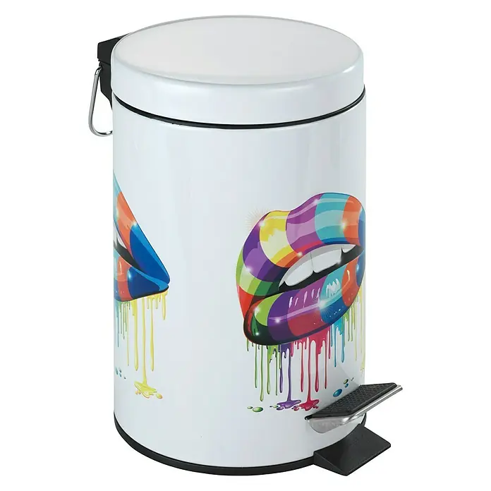 Wenko Cubo con pedal Lips - 3 l, Blanco, Redonda, Metal - Vista angular