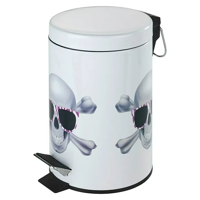 Wenko Cubo con pedal Skull - 3 l, Blanco, Redonda, Metal - Vista angular