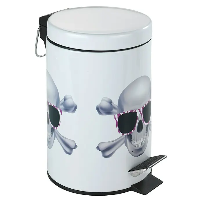 Wenko Cubo con pedal Skull - 3 l, Blanco, Redonda, Metal - Vista angular