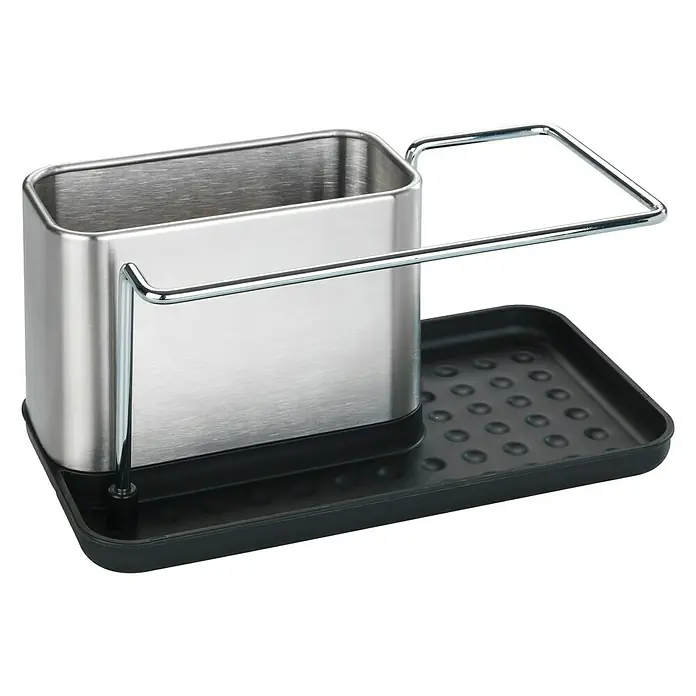 Wenko Organizador para el fregadero Orio - L x An x Al: 12 x 21 x 10,5 cm, Acero inoxidable - Vista angular