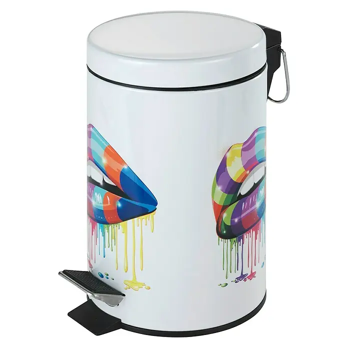 Wenko Cubo con pedal Lips - 3 l, Blanco, Redonda, Metal - Vista angular