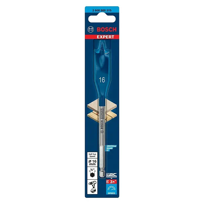 Bosch Professional Expert Flachfräsbohrer Selfcut - Länge: 152 mm, Durchmesser: 16 mm - Vorderansicht