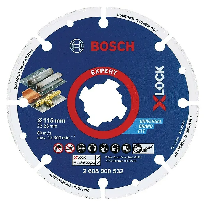 Bosch Professional X-Lock Disco de corte de diamante - Apto para: Metal, Diámetro disco: 115 mm - Vista frontal