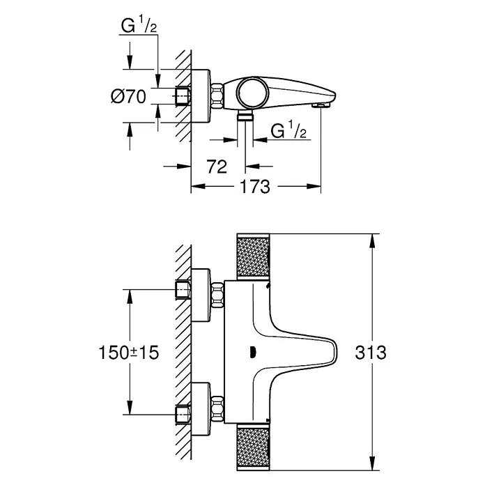 Grohe Wannenthermostat Precision Feel - Chrom, Glänzend