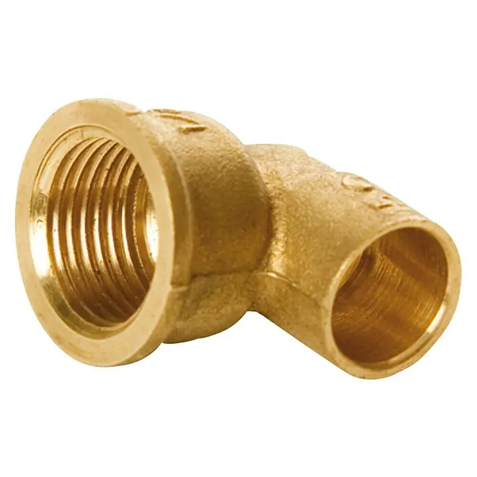 Codo soldar-roscar H-H - Diámetro: 15 mm, Rosca interior: ½″, 90 °, Latón - Vista angular