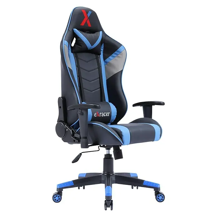 Silla de oficina Sam - Negro/Azul, Reposacabezas - Vista angular