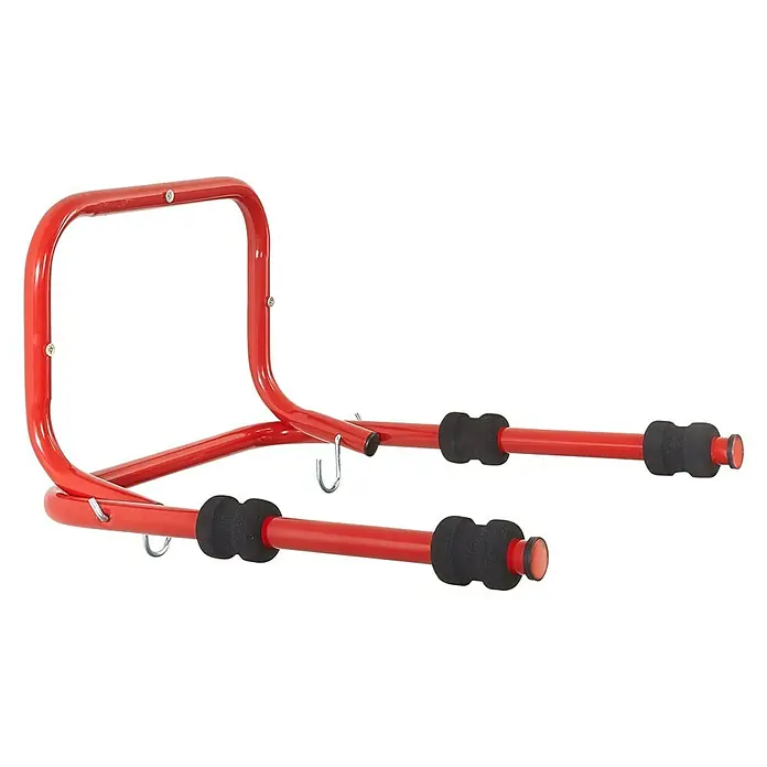 Mottez Fahrrad-Wandhalter - Geeignet für: 2 Fahrräder, Rot, Zusammenklappbar - Diagonale Ansicht