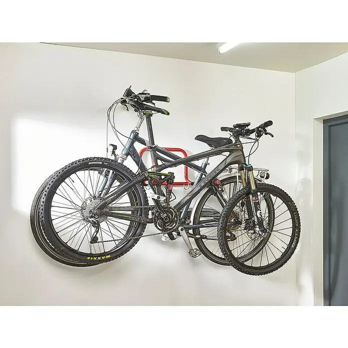 Mottez Fahrrad-Wandhalter - Geeignet für: 2 Fahrräder, Rot, Zusammenklappbar - Stimmungsaufnahme