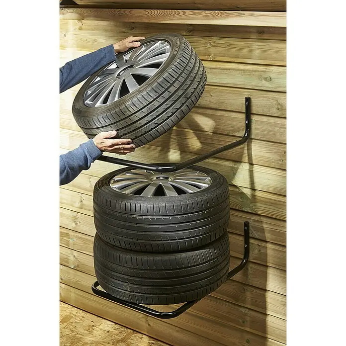 Mottez Reifen-Wandhalterung - Passend für: 4 Reifen, Traglast: 120 kg, 2 Stk. - Anwendungsbeispiel
