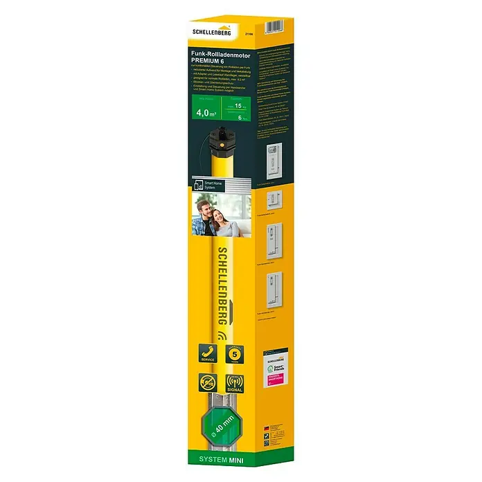 Schellenberg Funk-Rohrmotor Premium 6 Mini - Max. Rollladenfläche: 4 m² bei Kunststoffrollläden, Einbaulänge: 570 mm, Zugkraft: 15 kg - Diagonale Ansicht