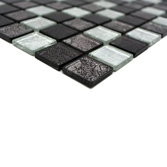 Mozaïektegel vierkant glas Mix CM 4BS13 - 30 x 30 cm, Zwart/Zilver, Glanzend - Close-up