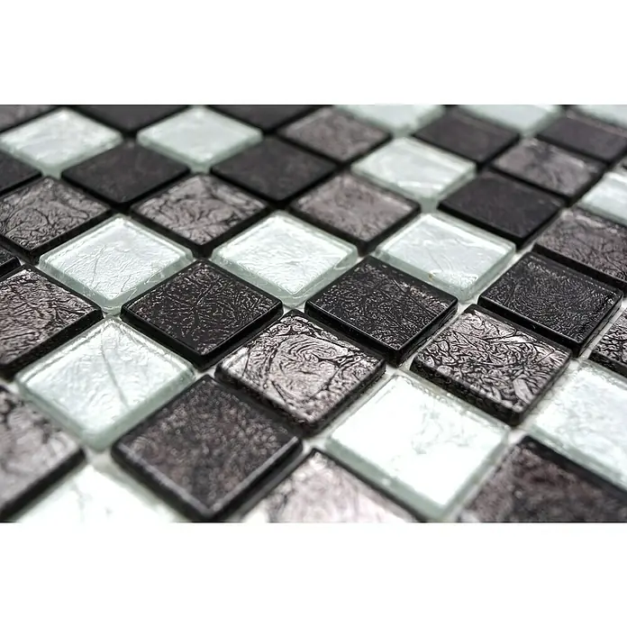 Mozaïektegel vierkant glas Mix CM 4BS13 - 30 x 30 cm, Zwart/Zilver, Glanzend - Close-up