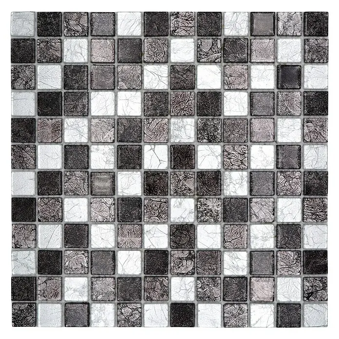 Mozaïektegel vierkant glas Mix CM 4BS13 - 30 x 30 cm, Zwart/Zilver, Glanzend - Bovenaanzicht