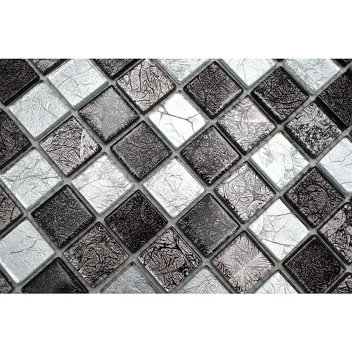 Mozaïektegel vierkant glas Mix CM 4BS13 - 30 x 30 cm, Zwart/Zilver, Glanzend - Close-up